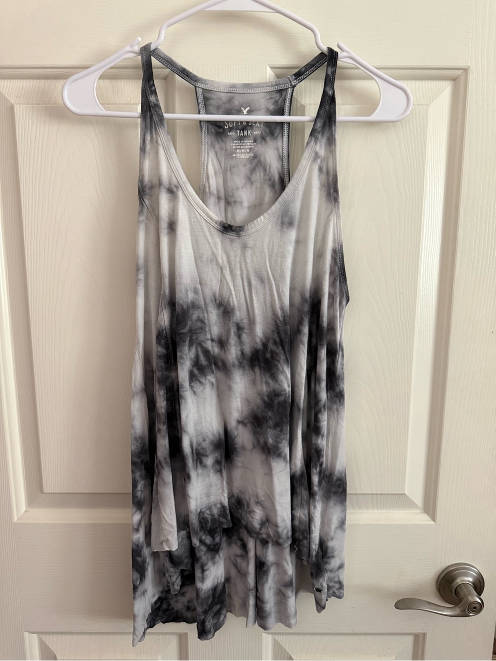 American Eagle Outfitters Black & White Tie-Dye Scoop Neck Tank